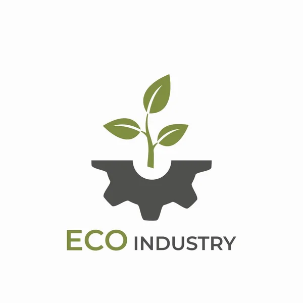 Das Logo Der Ökoindustrie Mechanische Getriebe Und Pflanzen Sprießen Umweltfreundliche — Stockvektor