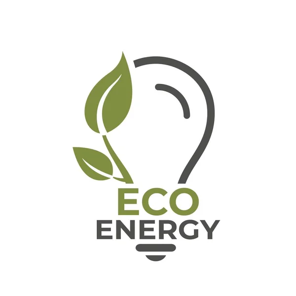 エコエネルギーのロゴ 持続可能で再生可能かつ環境に優しいエネルギーシンボルです 葉と電球です ベクトルカラー画像 — ストックベクタ