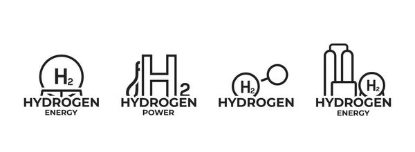 水素エネルギーロゴアイコンセット 環境に優しい産業です 代替エネルギーとグリーンエネルギーのシンボルです 孤立したベクトル画像 — ストックベクタ