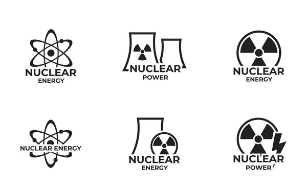 Nuclear Energy Logo Icon Set Nuclear Power Electricity Symbol Isolated — 图库矢量图片