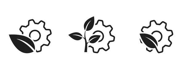Eco Technology Line Icon Set Mechanical Gear Leaf Environment Eco — 스톡 벡터