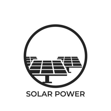 Güneş enerjisi yuvarlak logosu. sürdürülebilir, yenilenebilir ve alternatif enerji sembolü. Güneş paneli daireler çiziyor. Düz biçimdeki izole vektör resmi