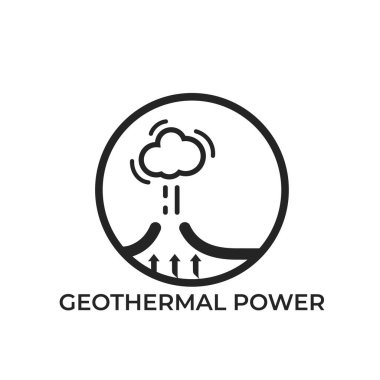Jeotermal güç yuvarlak logosu. Çevre dostu endüstri, yenilenebilir enerji ve alternatif enerji sembolü. Düz biçimdeki izole vektör resmi