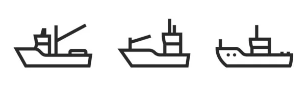 Fiske Båt Linje Ikon Set Fartygssymboler Isolerad Vektorbild — Stock vektor
