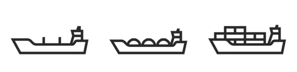 Ícone Linha Navio Carga Símbolos Transporte Marítimo Imagem Vetorial Isolada —  Vetores de Stock