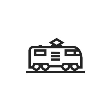 Elektrikli lokomotif hattı simgesi. Tren ve demiryolu taşıma sembolü. basit biçimdeki izole vektör resmi
