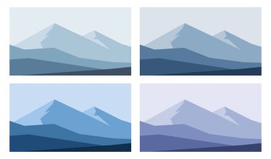 Minimalist kış dağları manzarası. Dağlar orijinal vektör çizimlerini mavi tonlarda çizer