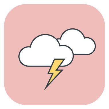 İki bulutlu hava durumu ikonu ve pembe arka planda bir yıldırım. El çizimi orijinal vektör illüstrasyonu