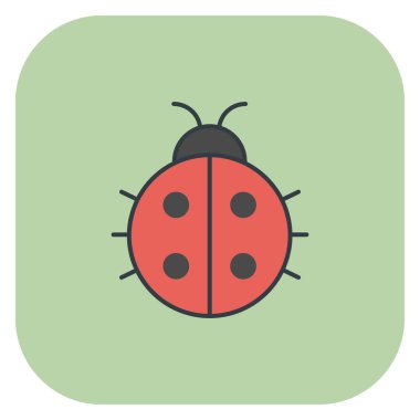 Yeşil arka planda kırmızı uğur böceği ikonu. Bahar tasarımı için el çizimi özgün vektör çizimi