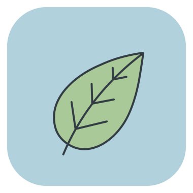 Mavi arkaplanda basit bir yeşil yaprak simgesi. Bahar tasarımı için el çizimi özgün vektör çizimi