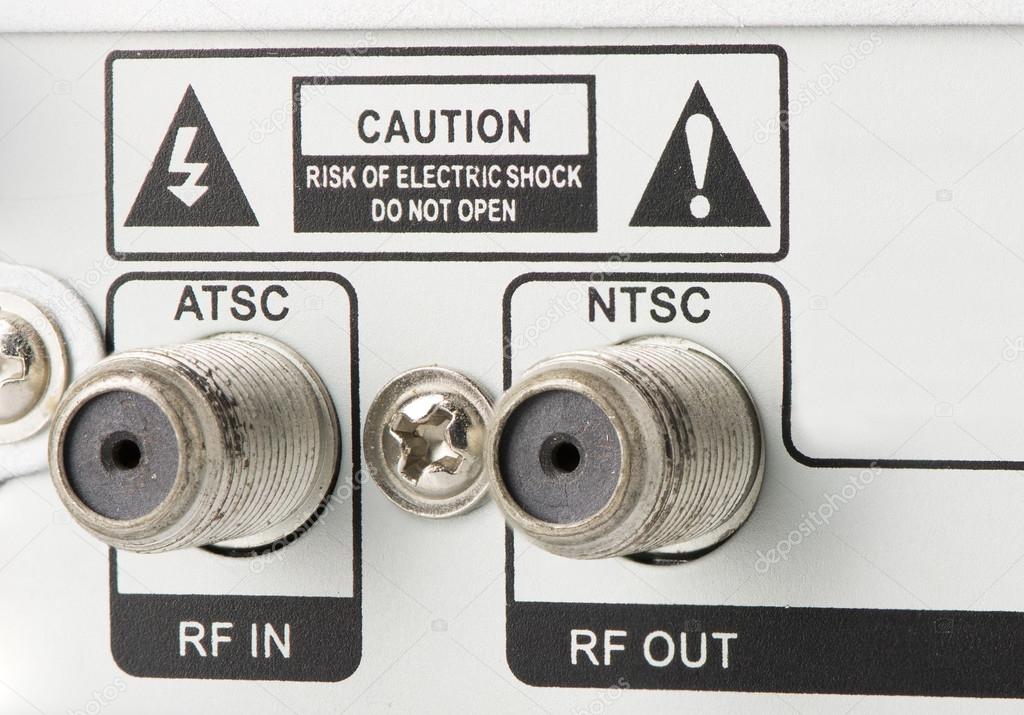 Coaxial Inputs on digital television converter box Stock Photo by