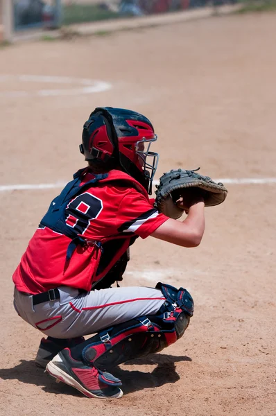 Youth baseball catcher — Stock fotografie