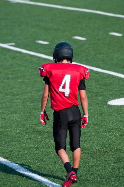 Futbolcu sahada arkadan aşağı bakıyor.