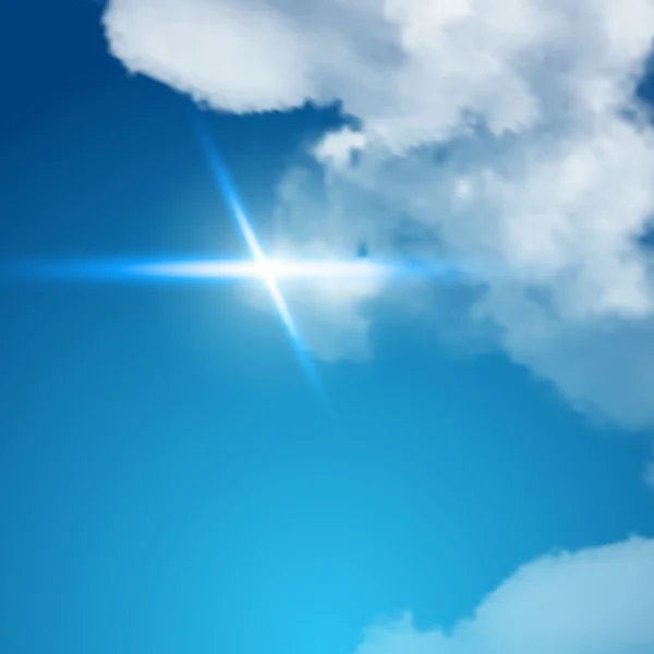 Sinal de sol realista com nuvens no céu azul . —  Vetores de Stock