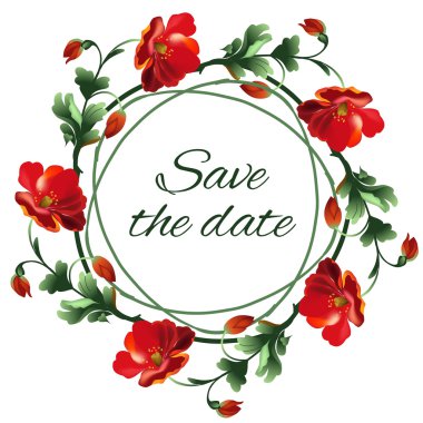 Çelenk kartpostal düğün gül. Vektör çizim.