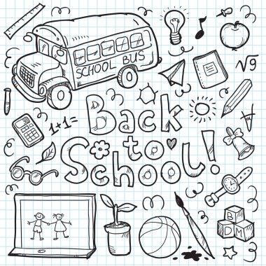 Doodle okul öğelere kümesi. Vektör çizim