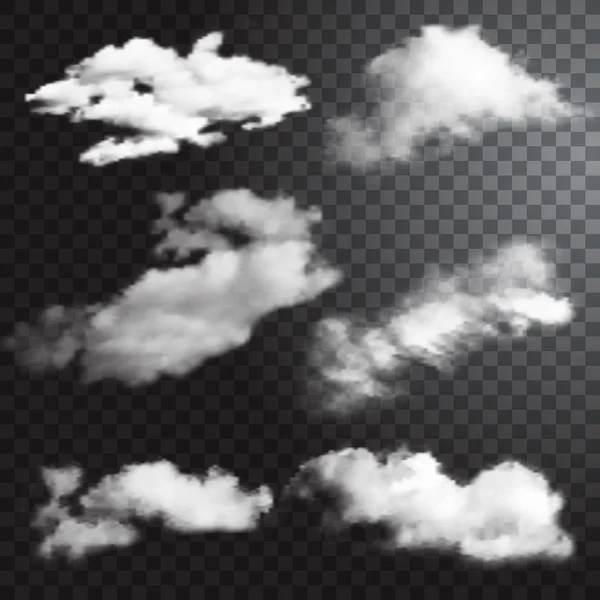 Conjunto de diferentes nubes transparentes. Ilustración vectorial — Vector de stock
