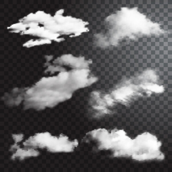Набор прозрачных различных облаков. Векторная иллюстрация
