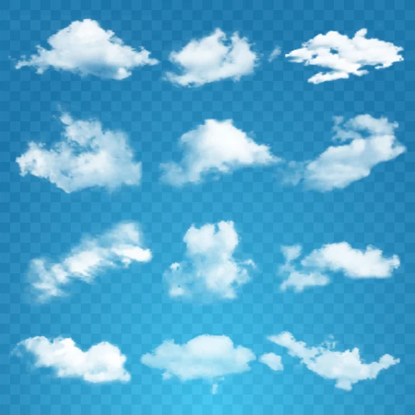 Satz transparenter unterschiedlicher Wolken. Vektorillustration — Stockvektor