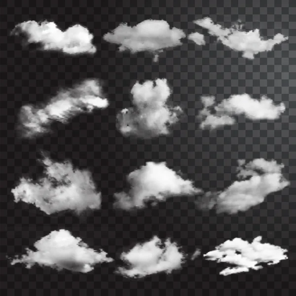 Conjunto de diferentes nubes transparentes. Ilustración vectorial — Vector de stock