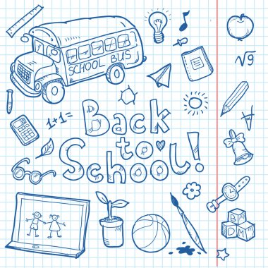 Doodle okul öğelere kümesi. Vektör çizim