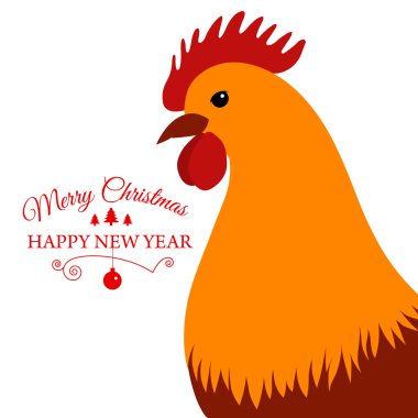 Neşeli Noel e-oyun kağıdı ile horoz ve tasarlanmış metin. Vektör çizim.