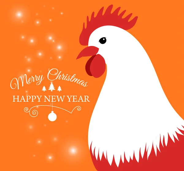Feliz Navidad e-card con gallo y texto diseñado. Ilustración vectorial . — Archivo Imágenes Vectoriales
