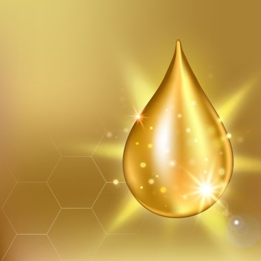 Yüce kollajen yağ damla özü. Premium parlak serum damlacık. Vektör Illustration. Kozmetik çözümü