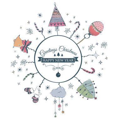 Neşeli Noel e-kart şablonu. Vektör çizim.