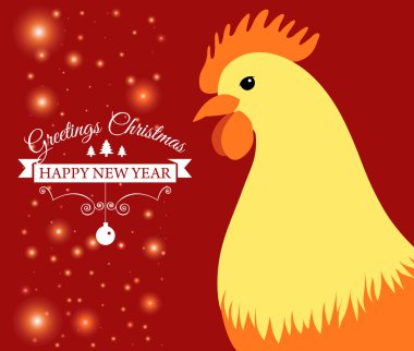 Neşeli Noel e-oyun kağıdı ile horoz ve tasarlanmış metin. Vektör çizim.