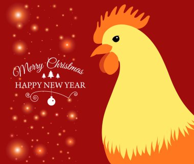 Neşeli Noel e-oyun kağıdı ile horoz ve tasarlanmış metin. Vektör çizim.