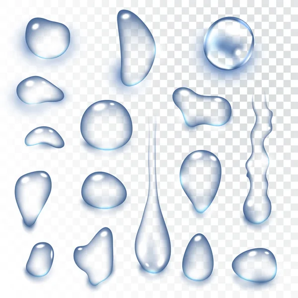 Puro agua clara gotas realista conjunto ilustración vectorial aislado — Vector de stock