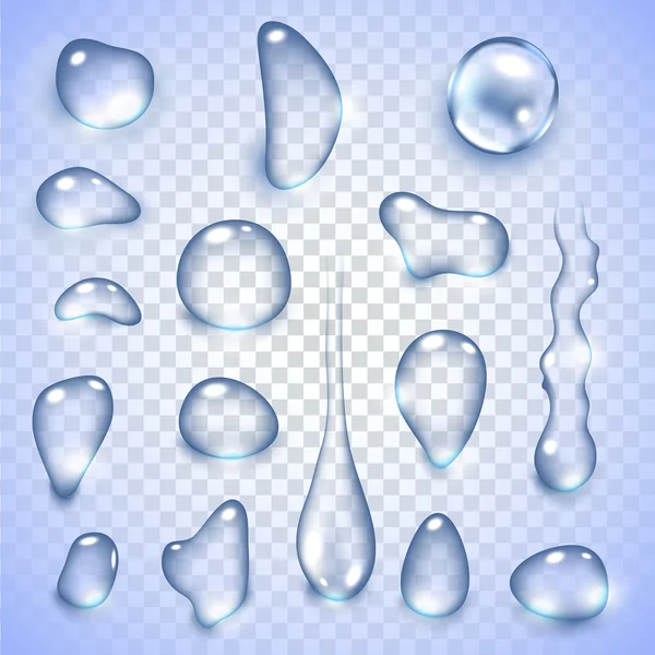 Pure clear water drops realistic set isolated vector illustration — Stock Vector