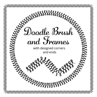 Döner ve kare çerçeveler ve onlar için el yapımı fırça. Vektör izole illüstrasyon. Fırça da dahil.