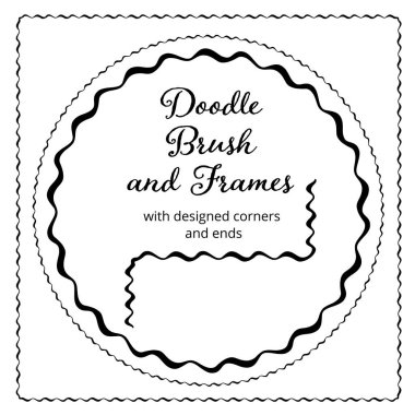 Döner ve kare çerçeveler ve onlar için el yapımı fırça. Vektör izole illüstrasyon. Fırça da dahil.