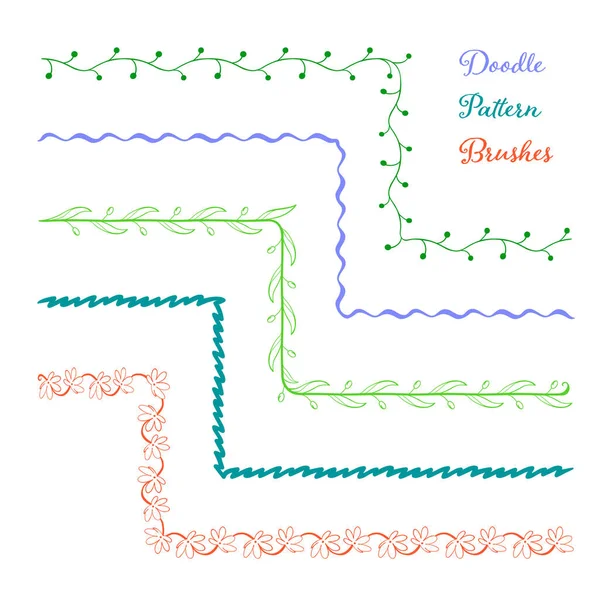 Set vettoriale di cinque pennelli disegnati a mano con piastrelle angolari. Modello senza cuciture di diversi colori per cornici, bordi ed elementi di design. Illustrazione isolata del vettore. Pennelli sono inclusi in eps. — Vettoriale Stock