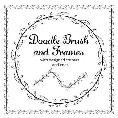 Döner ve kare çerçeveler ve onlar için el yapımı fırça. Vektör izole illüstrasyon. Fırça da dahil.