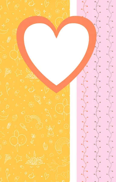 Plantilla de diseño para linda tarjeta de invitación de boda. Plantilla para scrapbooking con patrones de garabatos dibujados a mano. Por cumpleaños, aniversario, invitaciones a fiestas. Vector — Archivo Imágenes Vectoriales