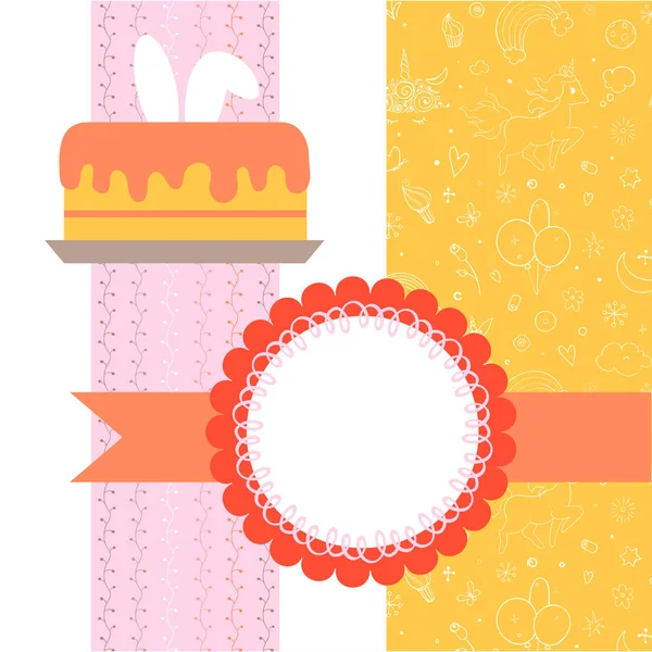 Design template for cute Easter card. Template for scrapbooking with hand drawn doodle patterns. For birthday, anniversary, party invitations. Vector — Stock Vector