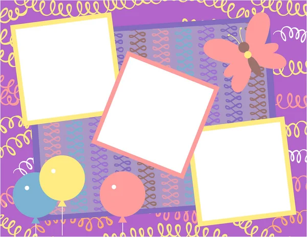 Design-Vorlage für süße Einladungskarte. Vorlage für Scrapbooking mit handgezeichneten Doodle-Mustern. Für Geburtstage, Jubiläen, Partyeinladungen. Vektor — Stockvektor