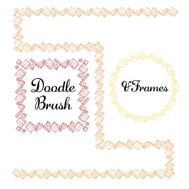 Döner ve kare çerçeveler ve onlar için el yapımı fırça. Vektör izole illüstrasyon. Fırça da dahil.