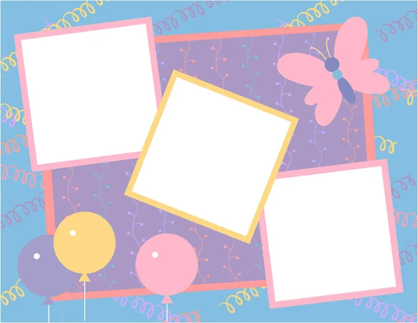 Modello di design per carino biglietto d'invito. Modello per scrapbooking con disegni a mano scarabocchi. Per compleanno, anniversario, inviti alle feste. Vettore — Vettoriale Stock