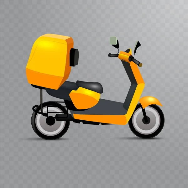 Realistic scooter, symbol of online delivery. Bike or moped for delivery service, e-commerce, online shopping, delivering gifts, receiving package from courier to customer. Isolated on transparent — Stock Vector