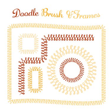 Döner ve kare çerçeveler ve onlar için el yapımı fırça. Vektör izole illüstrasyon. Fırça da dahil.