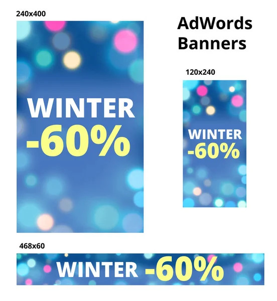Imagens para anúncios de imagem do AdWords. Desconto, venda. Venda de inverno. AdWords. Banners prontos. Vetor — Vetor de Stock