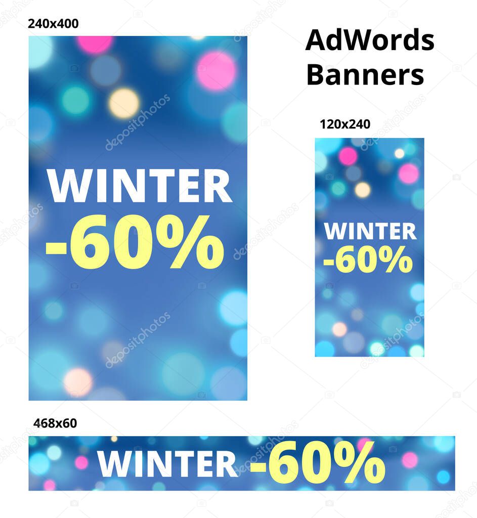 Images for AdWords image ads. Discount, sale. Winter sale. AdWords. Banners set. Vector