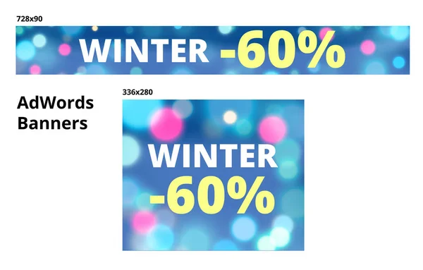 Imagens para anúncios de imagem do AdWords. Desconto, venda. Venda de inverno. AdWords. Banners prontos. Vetor — Vetor de Stock