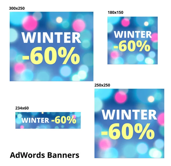 Imagens para anúncios de imagem do AdWords. Desconto, venda. Venda de inverno. AdWords. Banners prontos. Vetor — Vetor de Stock