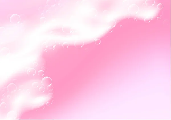 Fundo brilhante bonito com espuma de banho rosa e lugar vazio para o seu texto. Shampoo bolhas textura. Shampoo rosa espumante e espuma de banho. Ilustração realista vetorial. —  Vetores de Stock