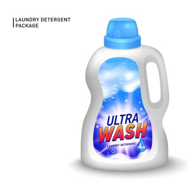 Sıvı deterjan için tasarlanmış adab-ı muaşeret konteynırının gerçekçi bir taklidi. Deterjan paketi.